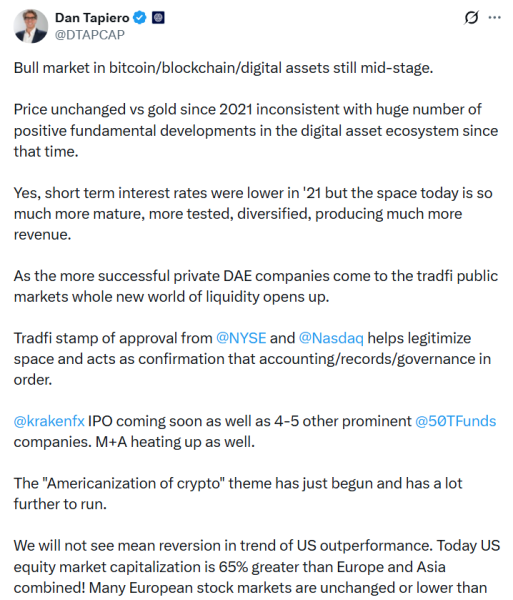 IPO Kraken, сделки M&A возобновляют &laquo;средний этап&raquo; цикла Crypto: управляющий фондом